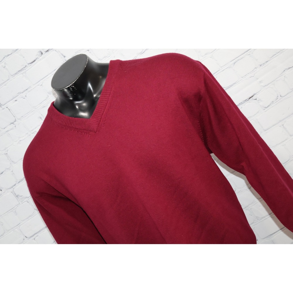 Viyella V-Neck Sweater Mens XL Burgundy 100% Merino Wool Long Sleeve Solid